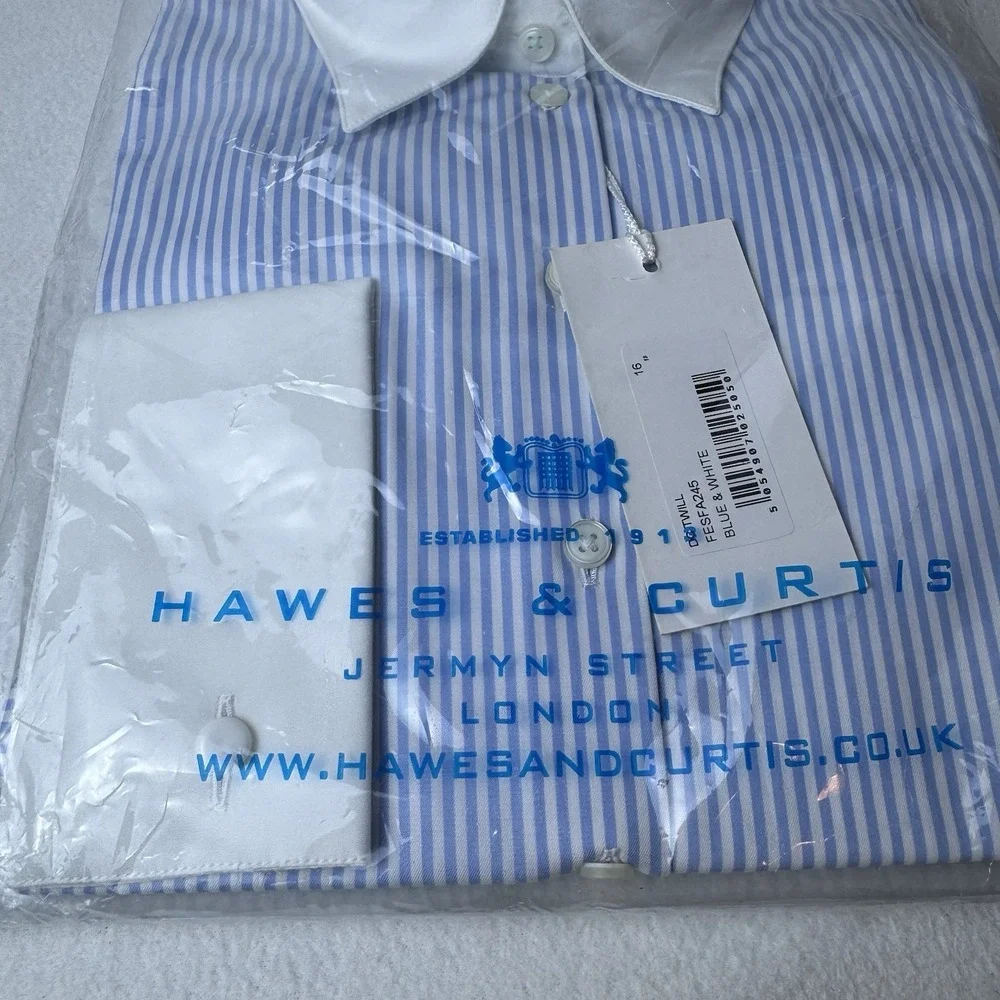 New Hawes & Curtis Womens Fitted Blue And White Striped Shirt UK 16 US 12 Preppy